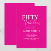 Minimal Hot Pink Fifty and Fabulous 50th Birthday 招待状 (正面/裏面)