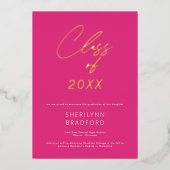 Minimal Hot Pink & White Graduation Announcement 箔招待状 (正面)