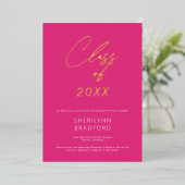 Minimal Hot Pink & White Graduation Announcement 箔招待状 (立ち正面)