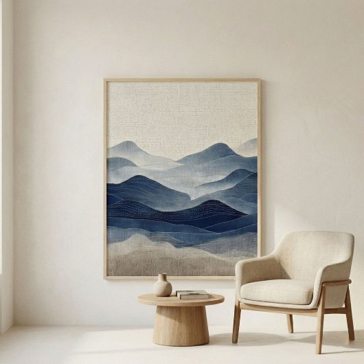 Minimal Indigo Abstract Landscape Art ポスター