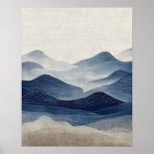 Minimal Indigo Abstract Landscape Art ポスター (正面)