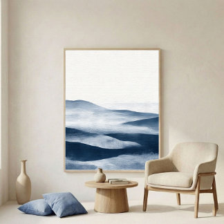 Minimal Indigo Layered Landscape Art ポスター