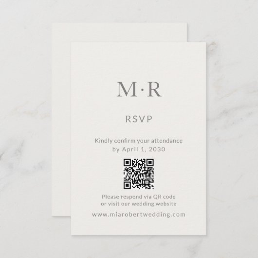 Minimal Intimate Wedding RSVP Card with QR Code (正面/裏面)