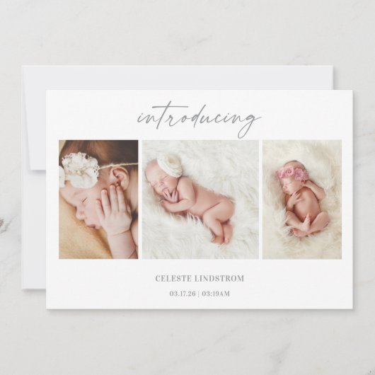 Minimal Introducing Baby Photo Announcement Card 招待状 (正面)