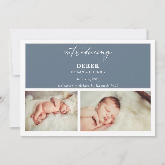 Minimal Introducing Photo Baby Announcement Card 招待状 (正面)