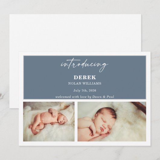 Minimal Introducing Photo Baby Announcement Card 招待状 (正面/裏面)