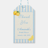 Minimal Italian Blue Stripe Lemons bridal Shower ギフトタグ (正面)