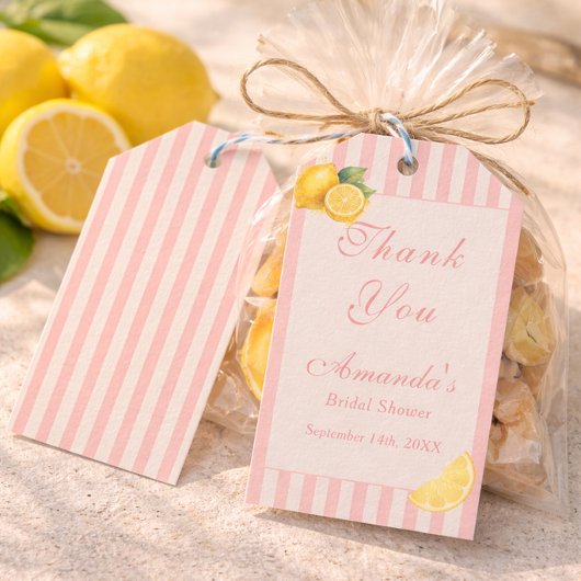 Minimal Italian Peachy Stripe Lemons bridal Shower ギフトタグ