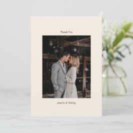 Minimal Ivory Brown Elegant Wedding Custom Photo サンキューカード