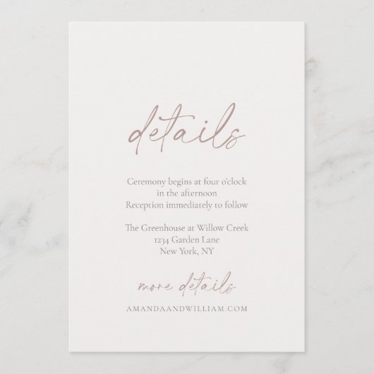 Minimal Ivory Wedding Details Card 招待状 (正面)