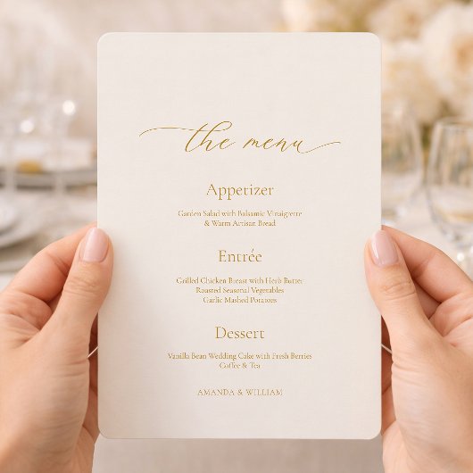 Minimal Ivory Wedding Menu with Calligraphy Header 招待状