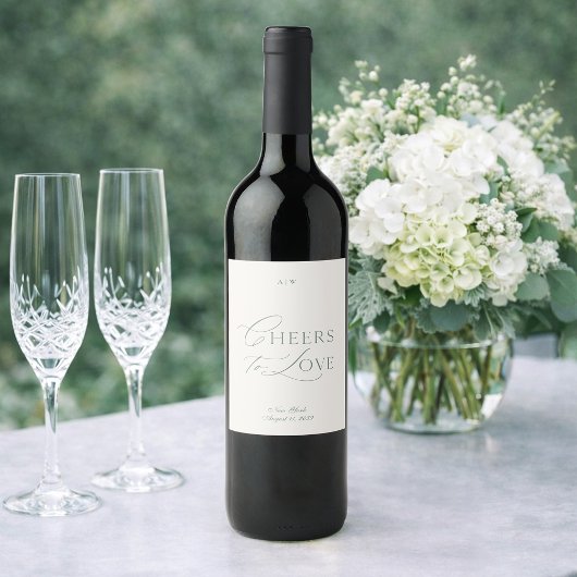Minimal Ivory Wedding Wine Label – Cheers to Love ワインラベル