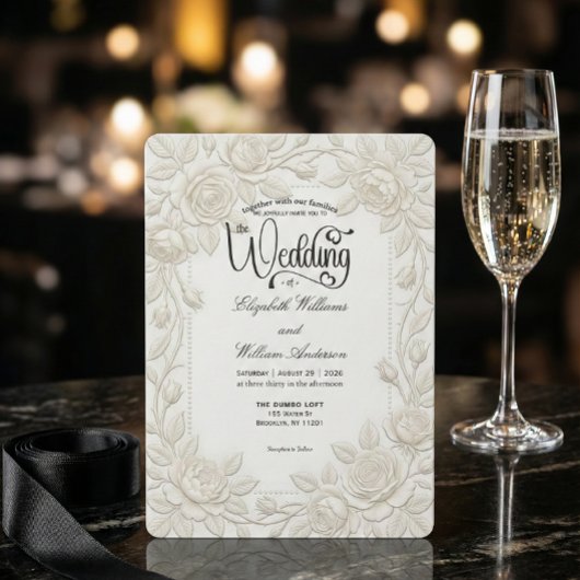 Minimal Ivory White Formal Typography Wedding 招待状