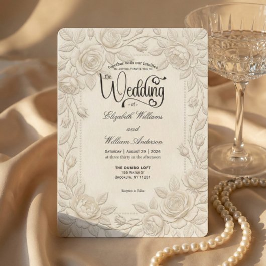 Minimal Ivory White Formal Typography Wedding 招待状