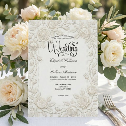 Minimal Ivory White Formal Typography Wedding 招待状