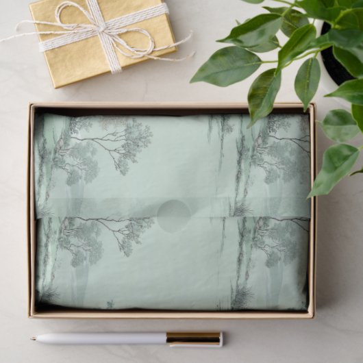 Minimal Japanese Landscape Trees Soft Green Water 薄葉紙 (ギフト)