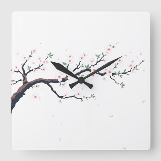 Minimal Japanese Tree Branch スクエア壁時計 (正面)