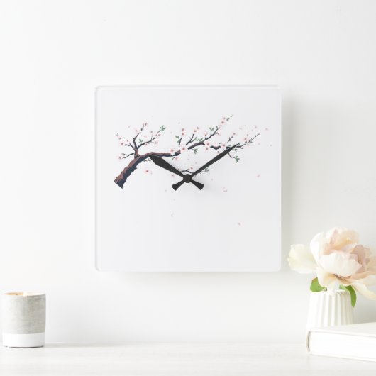 Minimal Japanese Tree Branch Wall Clock スクエア壁時計 (ホーム)