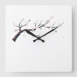 Minimal Japanese Tree Branch Wall Clock スクエア壁時計