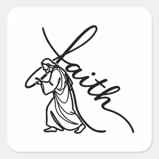 Minimal Jesus Carrying Cross of Faith Christian スクエアシール (正面)