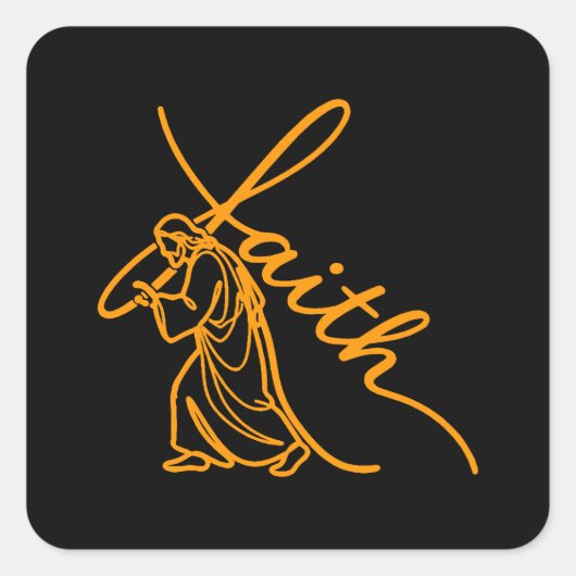 Minimal Jesus Carrying Cross of Faith Christian スクエアシール (正面)