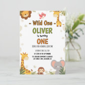 Minimal Jungle Safari Baby Birthday Wild One 招待状 (スタンド正面)