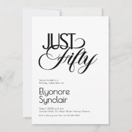 Minimal Just Fifty 50th Birthday Party 招待状