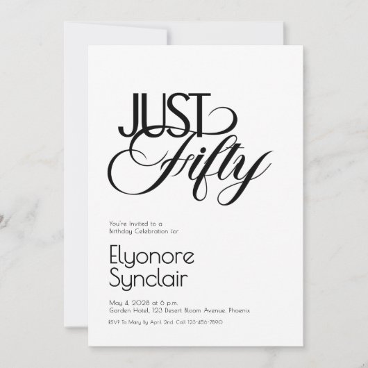 Minimal Just Fifty 50th Birthday Party 招待状 (正面)