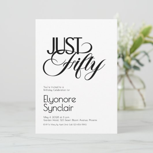 Minimal Just Fifty 50th Birthday Party 招待状 (スタンド正面)
