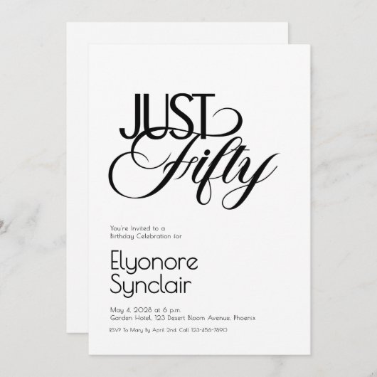 Minimal Just Fifty 50th Birthday Party 招待状 (正面/裏面)