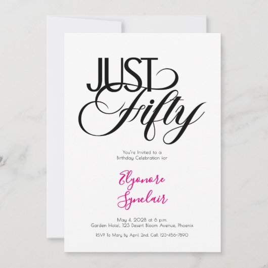 Minimal Just Fifty 50th Birthday Party 招待状 (正面)