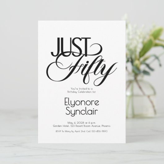 Minimal Just Fifty 50th Birthday Party 招待状 (スタンド正面)