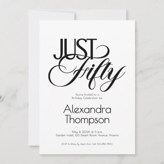 Minimal Just Fifty 50th Birthday Party 招待状 (正面)