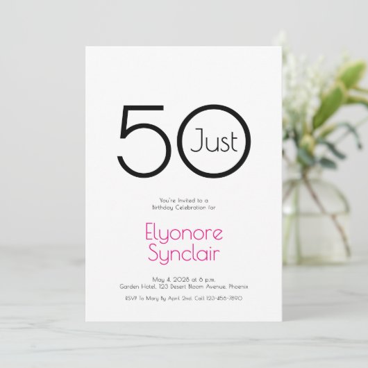 Minimal Just Fifty 50th Birthday Party Invitation 招待状 (スタンド正面)