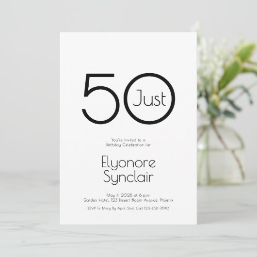 Minimal Just Fifty 50th Birthday Party Invitation 招待状 (スタンド正面)