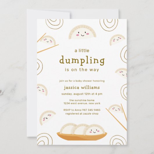 Minimal Kawaii Boho Bao Dumpling Baby Shower  招待状 (正面)