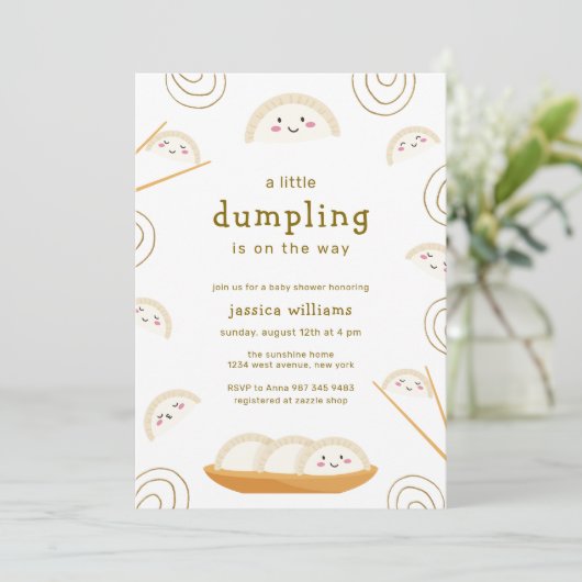Minimal Kawaii Boho Bao Dumpling Baby Shower  招待状 (スタンド正面)