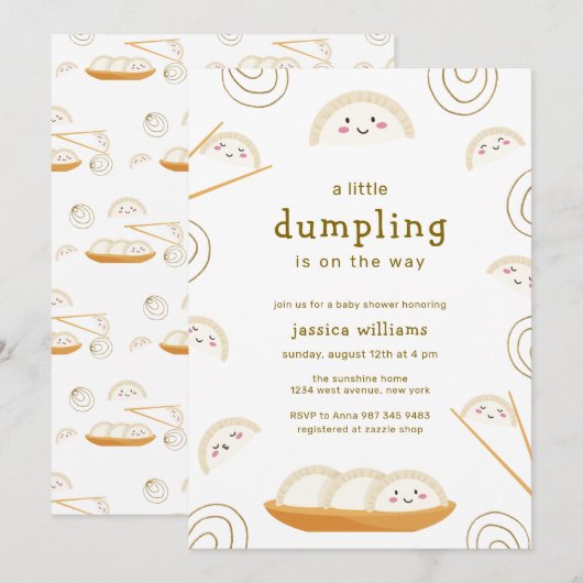 Minimal Kawaii Boho Bao Dumpling Baby Shower  招待状 (正面/裏面)