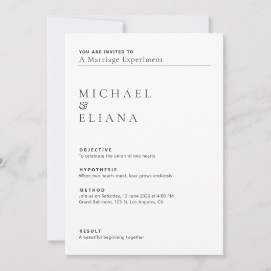 Minimal Lab Report Style Wedding 招待状 (正面)