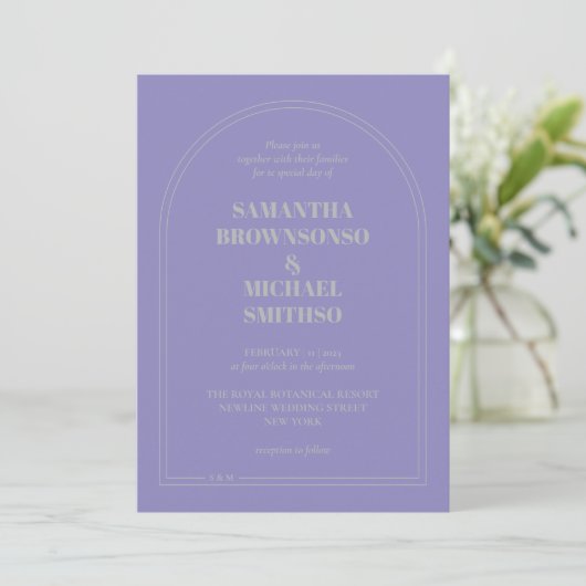 Minimal Lavender Silver Simple Wedding 招待状 (スタンド正面)