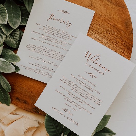 Minimal Leaf Boho Cream Welcome Letter & Itinerary