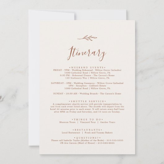 Minimal Leaf Boho Cream Welcome Letter & Itinerary (裏面)