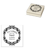 Minimal Leaf Botanical Wreath Ex Libris Bookplate ラバースタンプ (押印)
