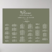 Minimal Leaf Dark Green Alphabetical Seating Chart ポスター (正面)
