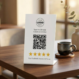 Minimal Leave Us A Review QR Code Pedestal Sign 台座サイン