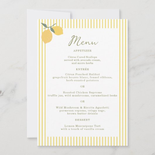 Minimal Lemon Amalfi Coast 5x7 Wedding Menu Card 招待状 (正面)