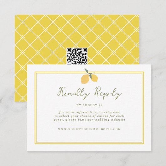 Minimal Lemon Amalfi Coast QR Code Wedding RSVP エンクロージャーカード (正面/裏面)