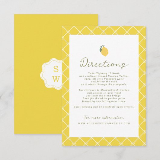 Minimal Lemon Amalfi Coast Wedding Directions Card エンクロージャーカード (正面/裏面)