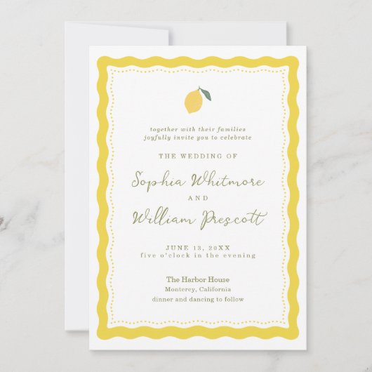 Minimal Lemon Amalfi Coast Wedding Invitation 招待状 (正面)