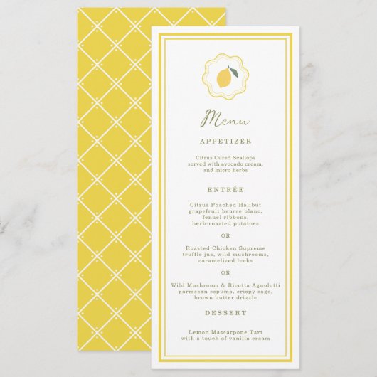 Minimal Lemon Amalfi Coast Wedding Menu Card 招待状 (正面/裏面)